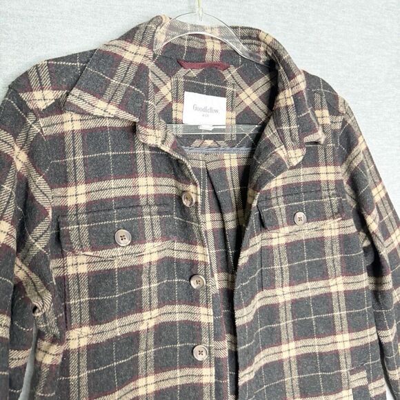 Goodfellow Plaid Shacket Men’s Size Small Plaid Jacket Shirt Gray Brown Grandpa - Picture 2 of 6